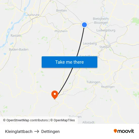 Kleinglattbach to Dettingen map