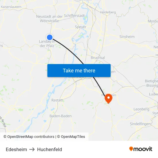 Edesheim to Huchenfeld map