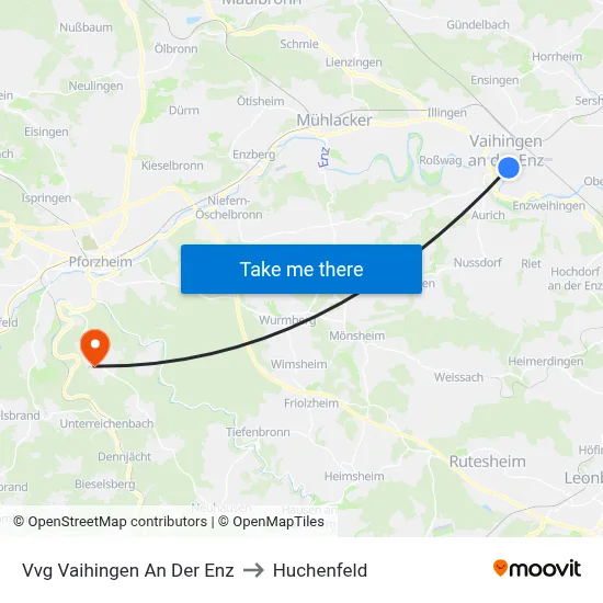 Vvg Vaihingen An Der Enz to Huchenfeld map