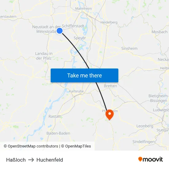 Haßloch to Huchenfeld map
