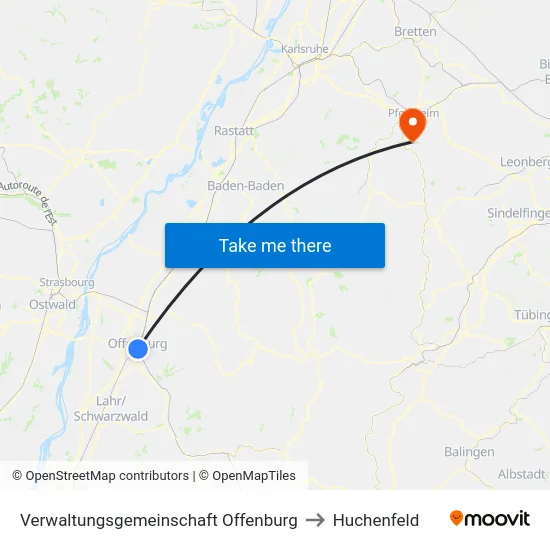 Verwaltungsgemeinschaft Offenburg to Huchenfeld map