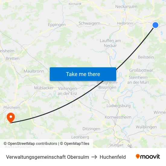 Verwaltungsgemeinschaft Obersulm to Huchenfeld map