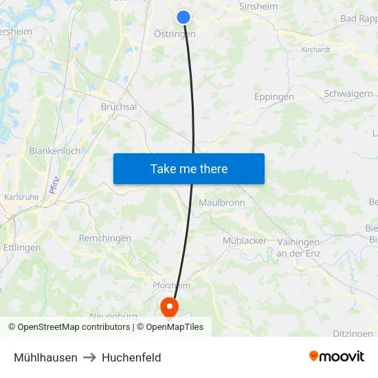 Mühlhausen to Huchenfeld map