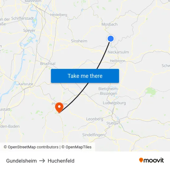 Gundelsheim to Huchenfeld map