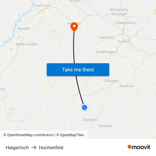 Haigerloch to Huchenfeld map