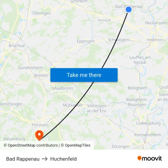 Bad Rappenau to Huchenfeld map