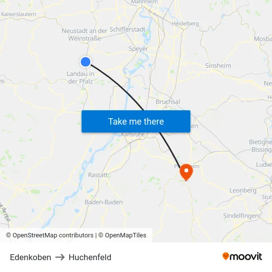 Edenkoben to Huchenfeld map