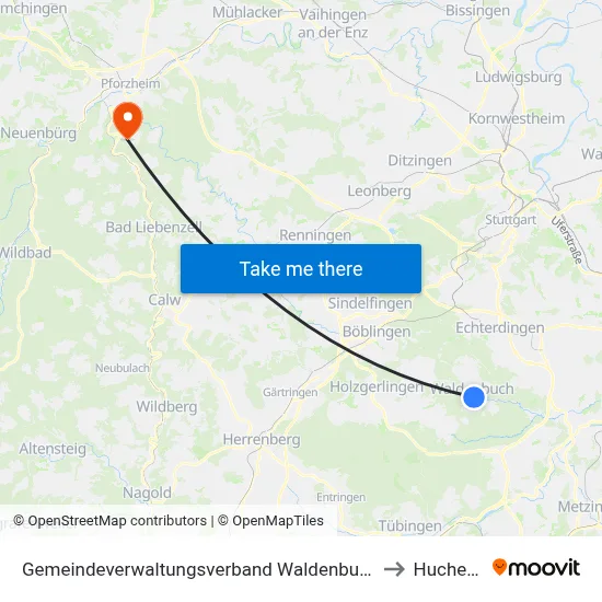 Gemeindeverwaltungsverband Waldenbuch/Steinenbronn to Huchenfeld map