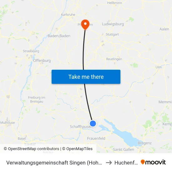Verwaltungsgemeinschaft Singen (Hohentwiel) to Huchenfeld map