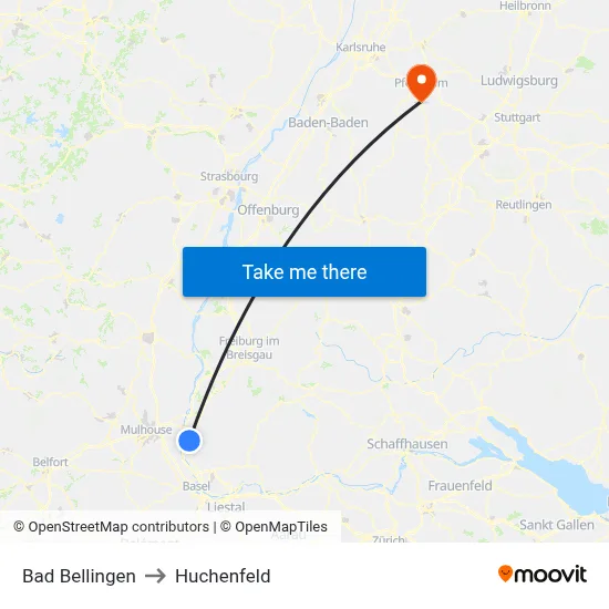 Bad Bellingen to Huchenfeld map