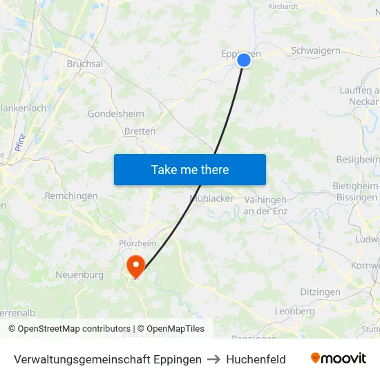 Verwaltungsgemeinschaft Eppingen to Huchenfeld map