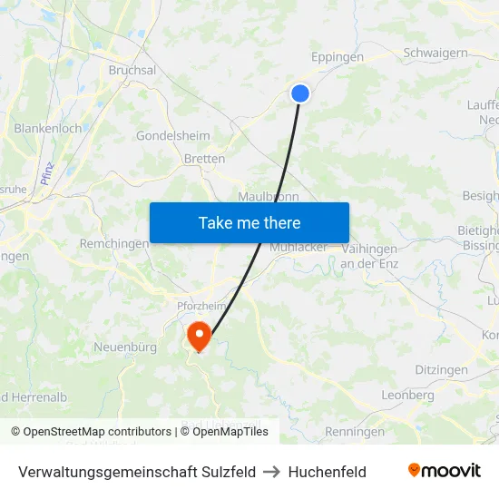 Verwaltungsgemeinschaft Sulzfeld to Huchenfeld map