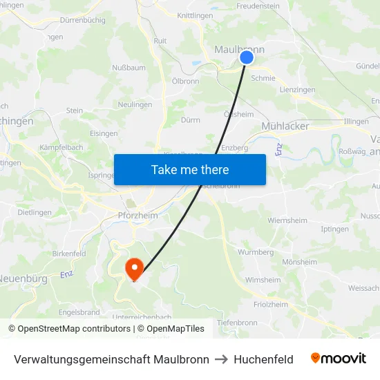 Verwaltungsgemeinschaft Maulbronn to Huchenfeld map