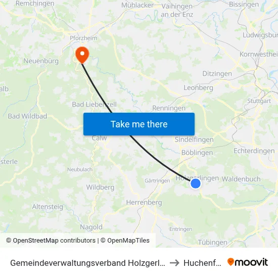 Gemeindeverwaltungsverband Holzgerlingen to Huchenfeld map