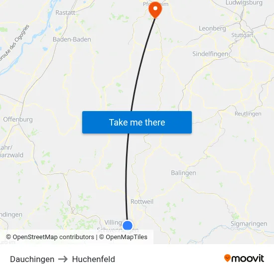 Dauchingen to Huchenfeld map
