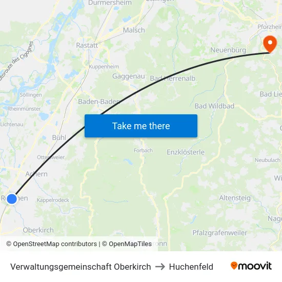 Verwaltungsgemeinschaft Oberkirch to Huchenfeld map