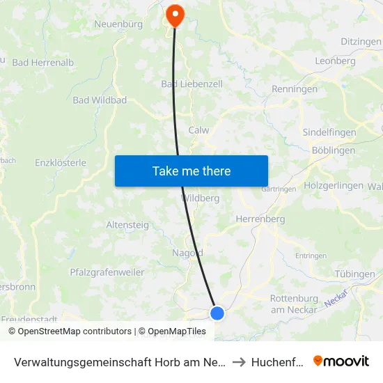Verwaltungsgemeinschaft Horb am Neckar to Huchenfeld map