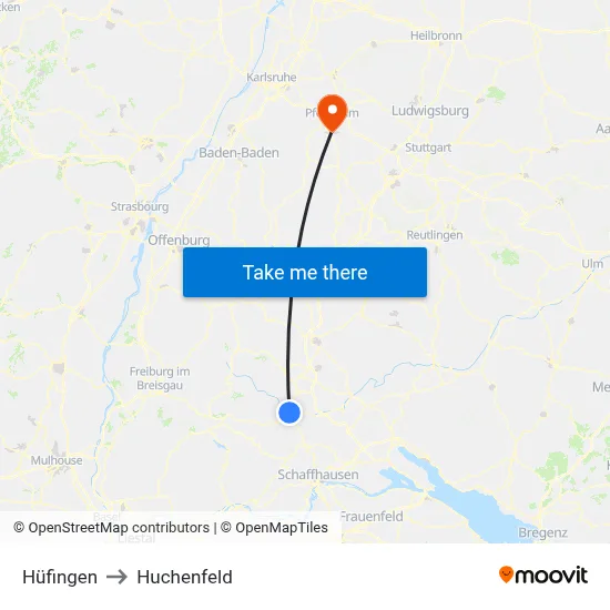 Hüfingen to Huchenfeld map