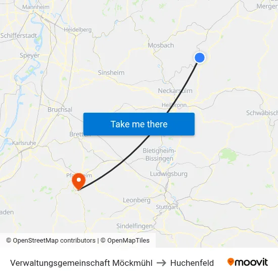 Verwaltungsgemeinschaft Möckmühl to Huchenfeld map