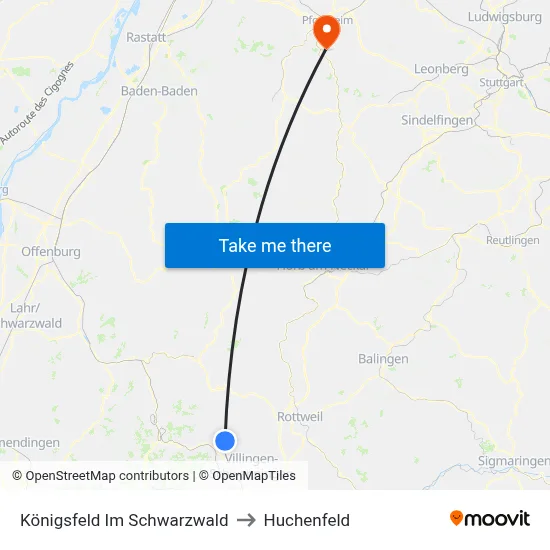 Königsfeld Im Schwarzwald to Huchenfeld map