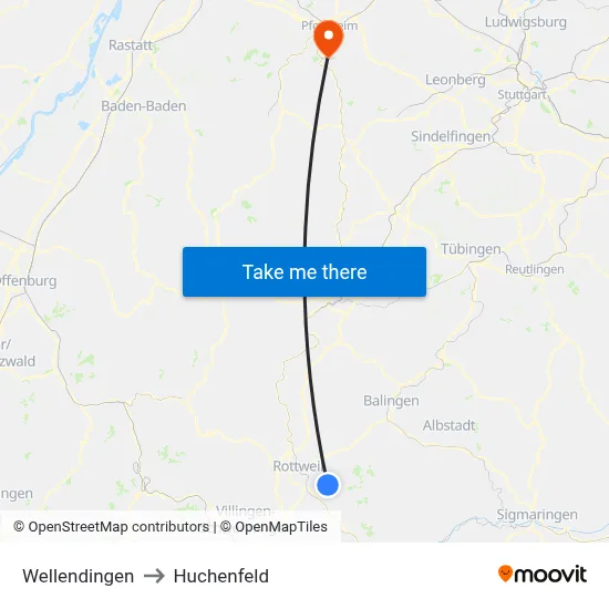 Wellendingen to Huchenfeld map