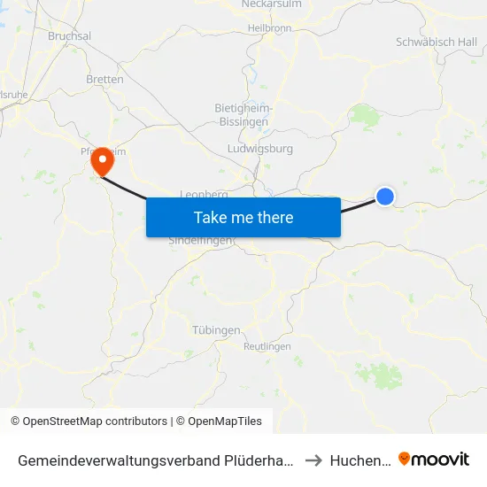 Gemeindeverwaltungsverband Plüderhausen-Urbach to Huchenfeld map