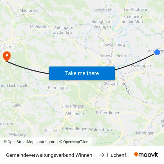 Gemeindeverwaltungsverband Winnenden to Huchenfeld map
