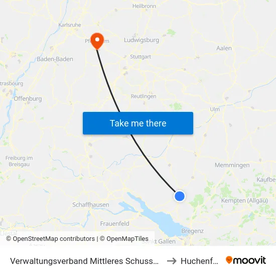 Verwaltungsverband Mittleres Schussental to Huchenfeld map