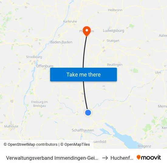Verwaltungsverband Immendingen-Geisingen to Huchenfeld map