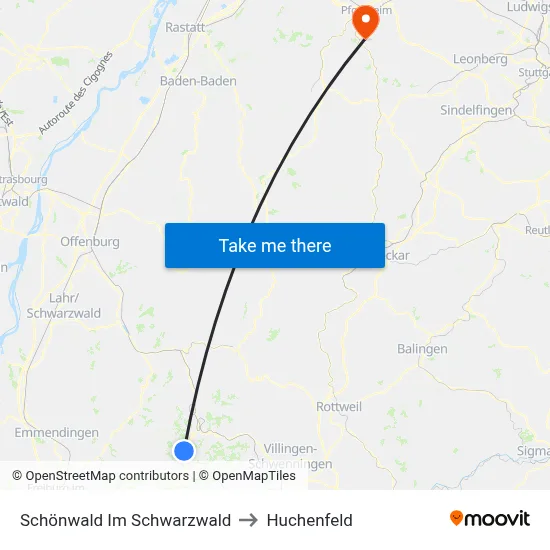 Schönwald Im Schwarzwald to Huchenfeld map