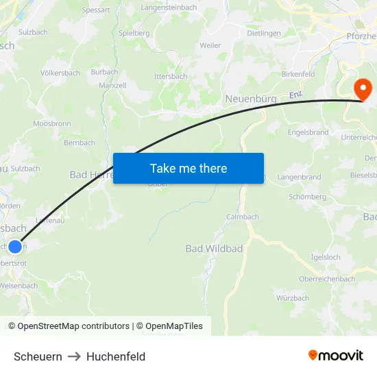 Scheuern to Huchenfeld map