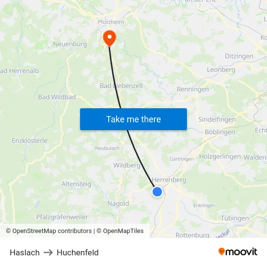 Haslach to Huchenfeld map