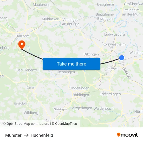 Münster to Huchenfeld map