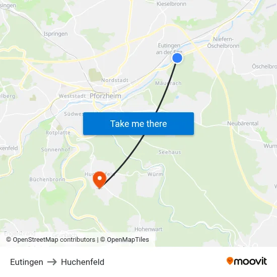Eutingen to Huchenfeld map