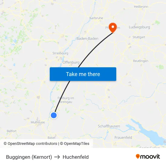 Buggingen (Kernort) to Huchenfeld map
