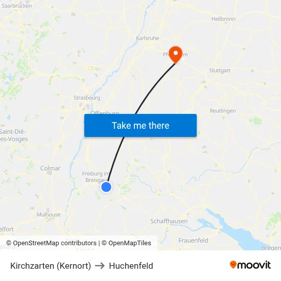 Kirchzarten (Kernort) to Huchenfeld map