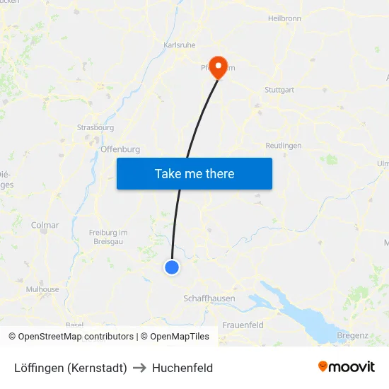 Löffingen (Kernstadt) to Huchenfeld map