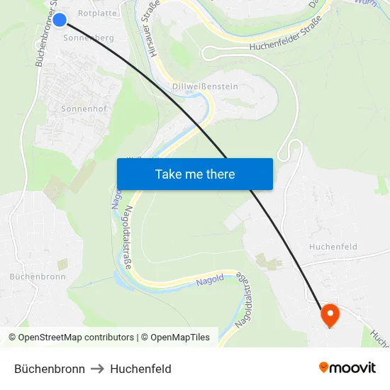 Büchenbronn to Huchenfeld map