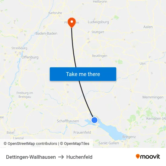 Dettingen-Wallhausen to Huchenfeld map
