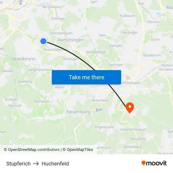Stupferich to Huchenfeld map