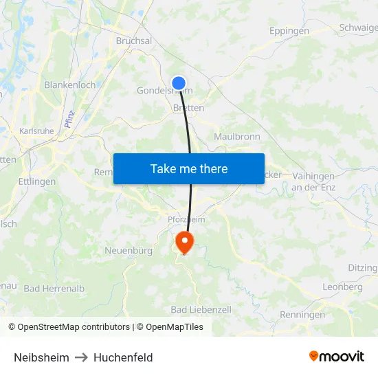 Neibsheim to Huchenfeld map