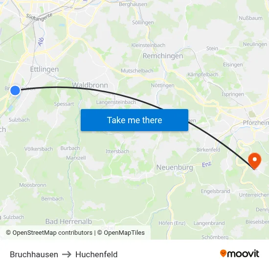 Bruchhausen to Huchenfeld map