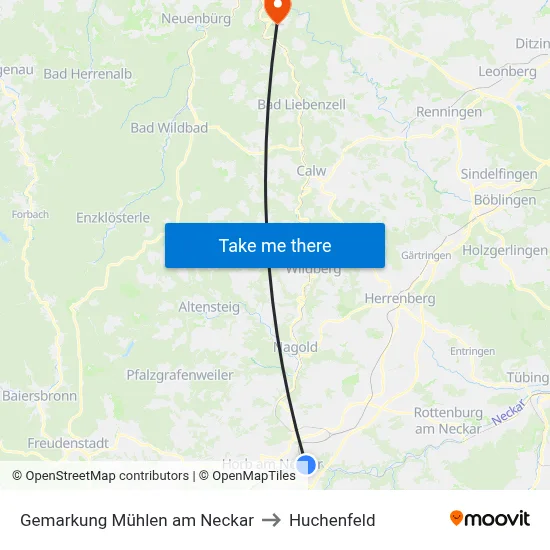 Gemarkung Mühlen am Neckar to Huchenfeld map