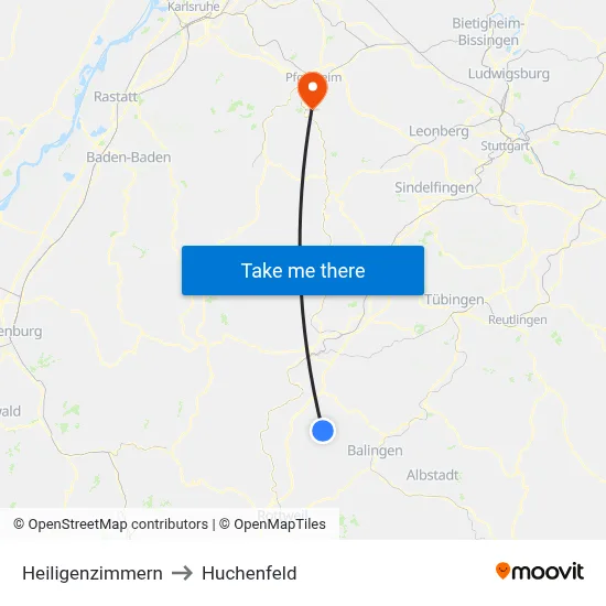 Heiligenzimmern to Huchenfeld map