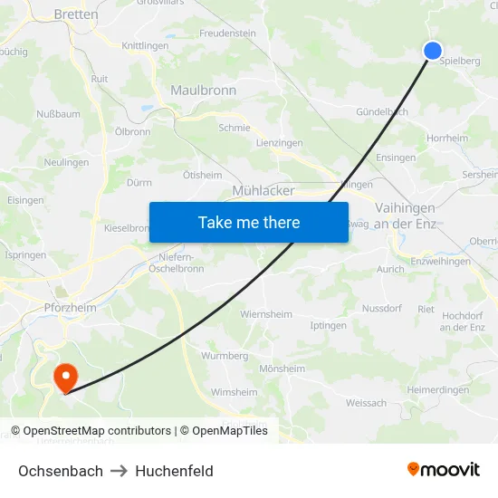 Ochsenbach to Huchenfeld map