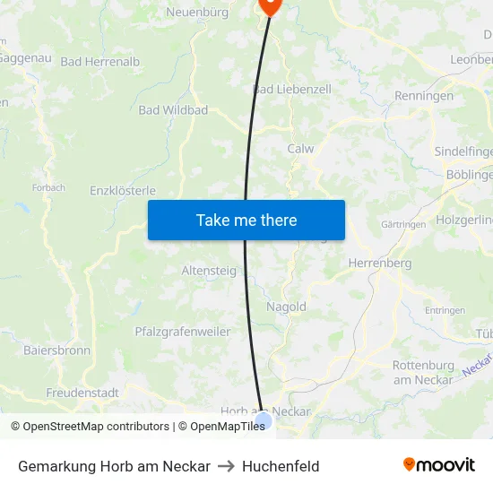 Gemarkung Horb am Neckar to Huchenfeld map