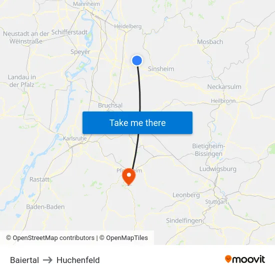 Baiertal to Huchenfeld map
