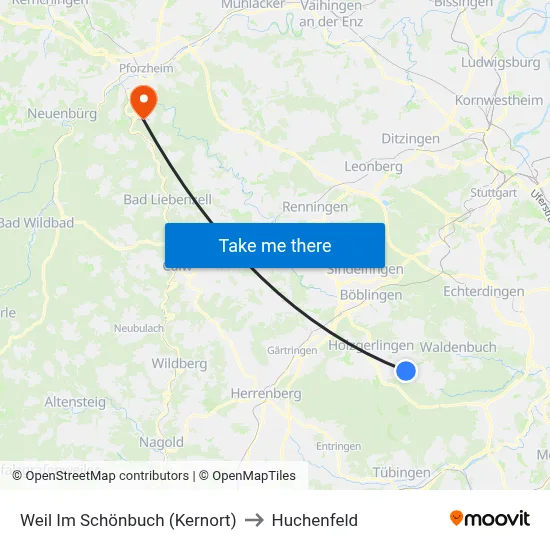 Weil Im Schönbuch (Kernort) to Huchenfeld map