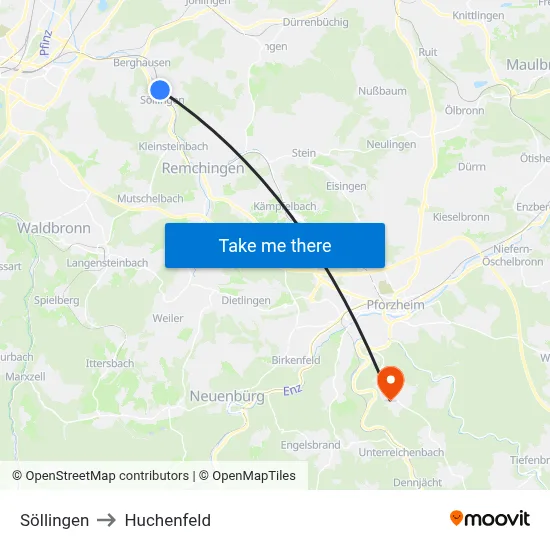 Söllingen to Huchenfeld map