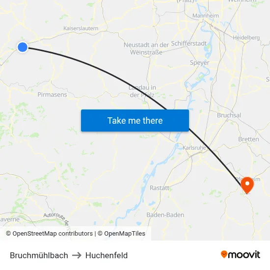 Bruchmühlbach to Huchenfeld map